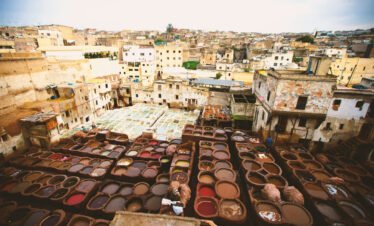 Fes tanneries leather dyeing pits