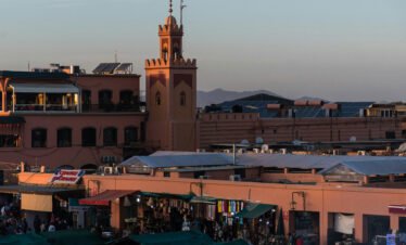 Panoramic view of Marrakech city and historic medina streets