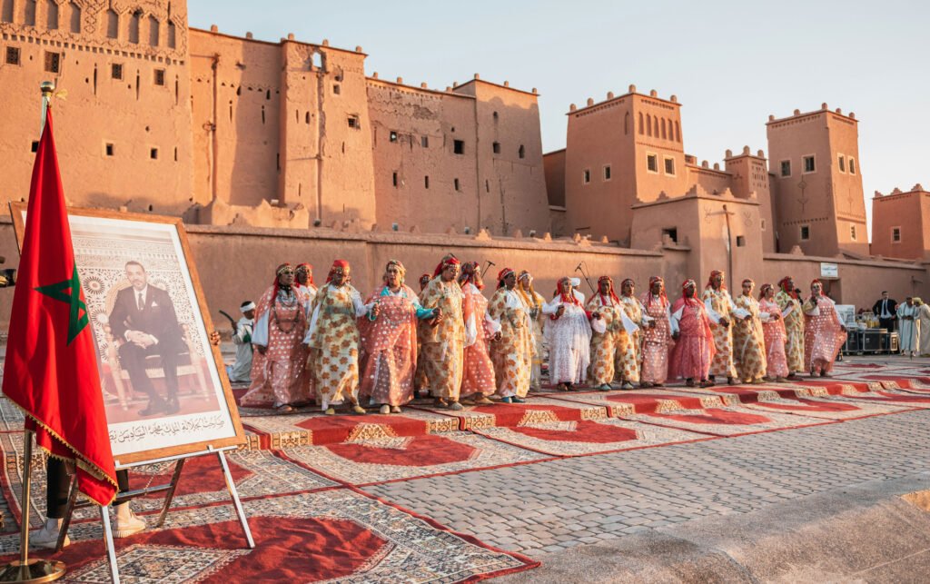Ouarzazate desert landscape with kasbah and surrounding mountains