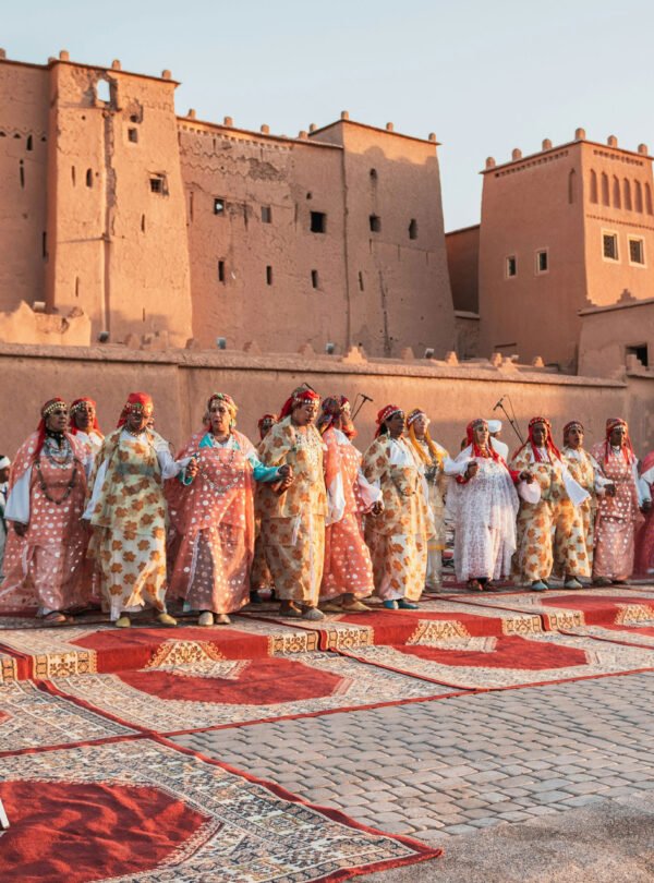 Ouarzazate desert landscape with kasbah and surrounding mountains