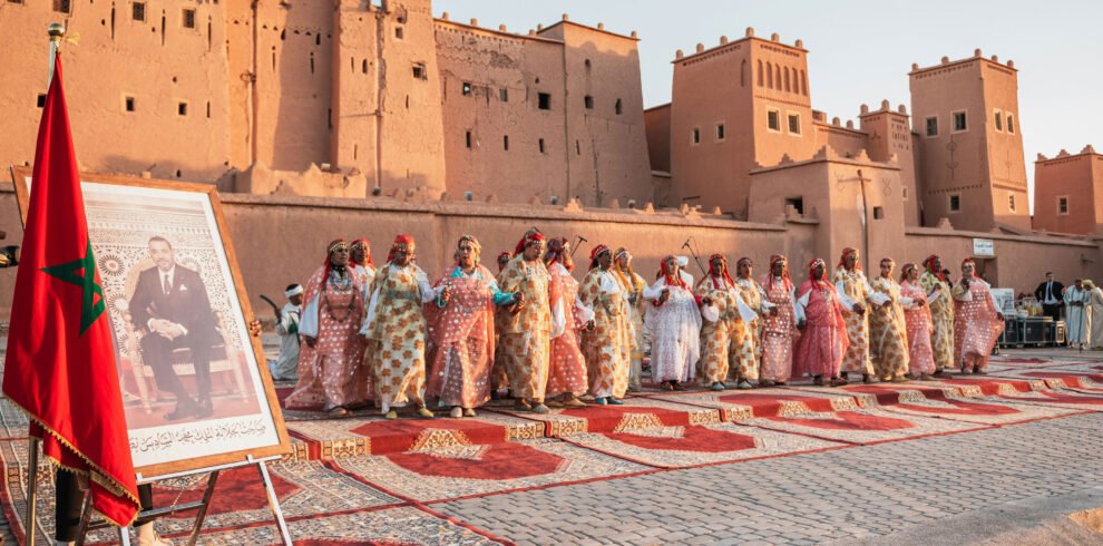 Ouarzazate desert landscape with kasbah and surrounding mountains